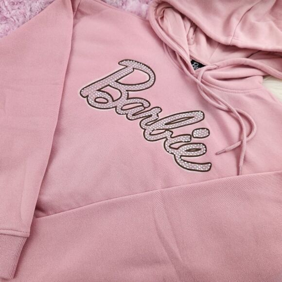 SMALL {Barbie} Pink Hooded Bling Rhinestones Sweatshirt - Picture 3 of 5
